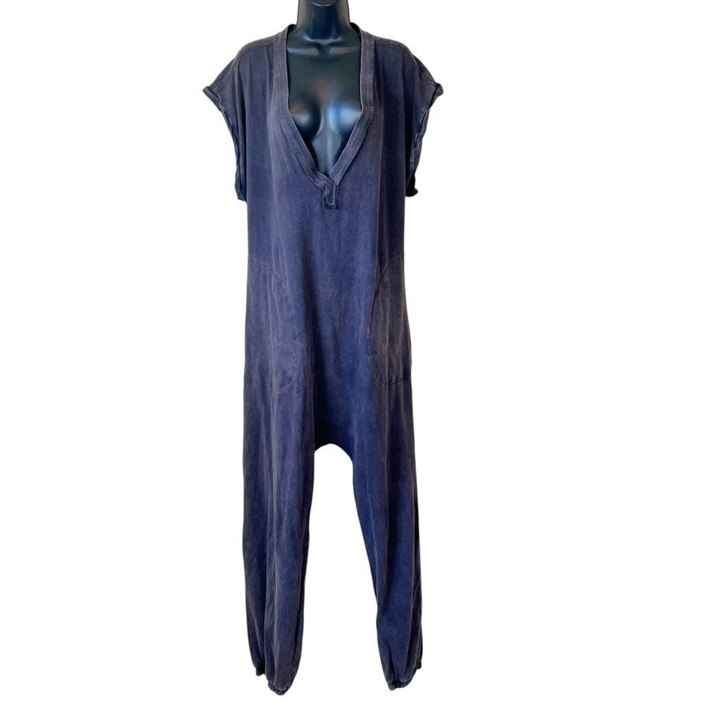 Free People FP Movement Hot Shot V-Neck Onesie Washed Black